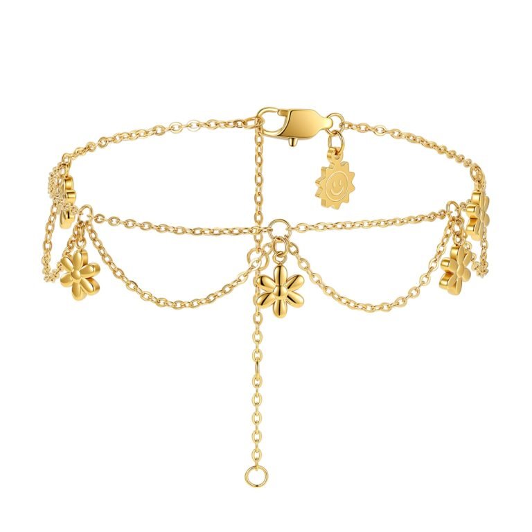 Chunky Daisy Flower Layered Anklet Waterproof - Gold