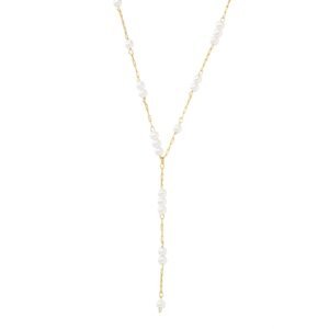 Cluster Pearl Y Chain Necklace Waterproof - Gold