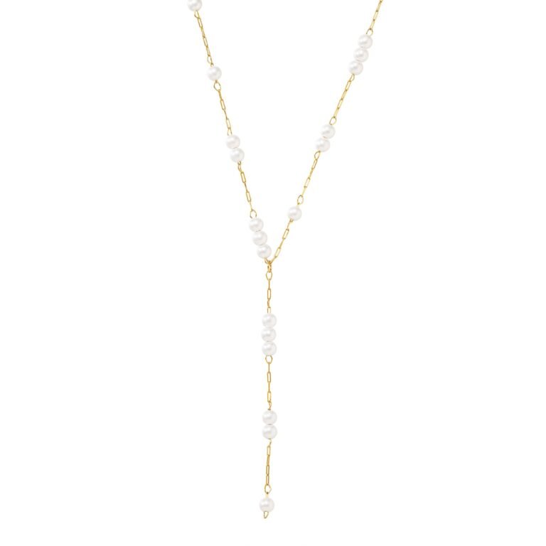 Cluster Pearl Y Chain Necklace Waterproof - Gold