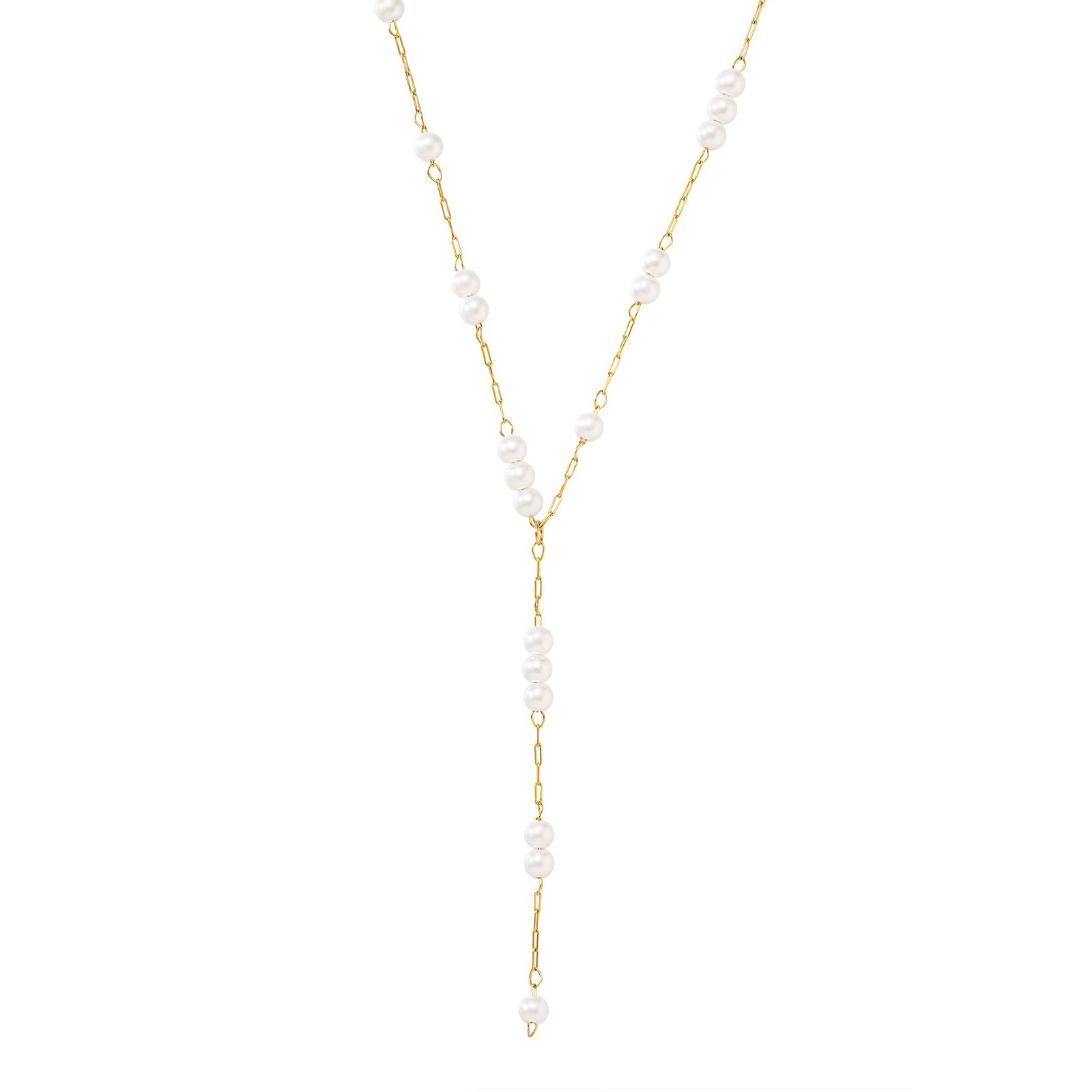 Cluster Pearl Y Chain Necklace Waterproof - Gold