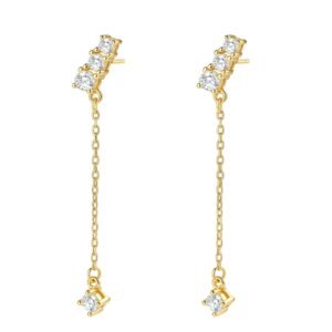 Crystal Bar Dangle Earrings Sterling Silver - Gold