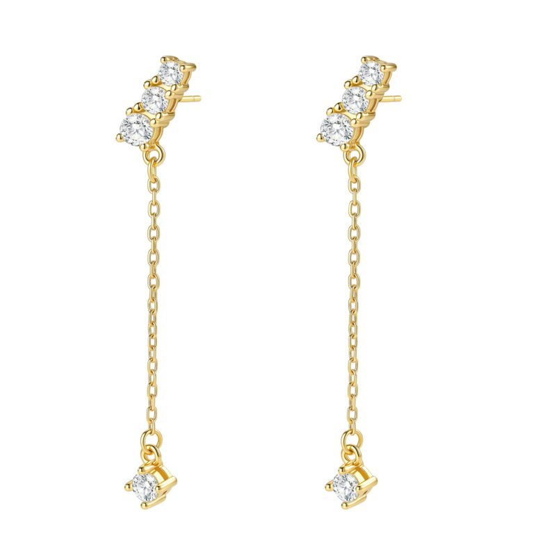 Crystal Bar Dangle Earrings Sterling Silver - Gold