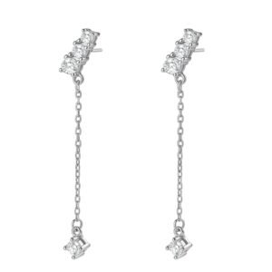 Crystal Bar Dangle Earrings Sterling Silver - Silver
