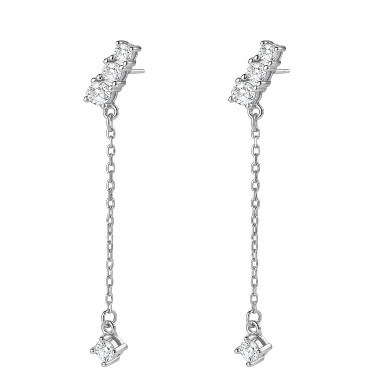 Crystal Bar Dangle Earrings Sterling Silver - Silver