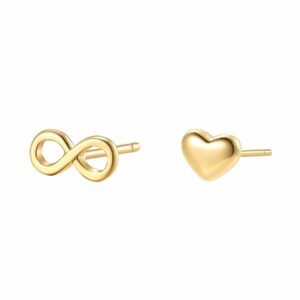 Dainty Infinity Heart Stud Earrings Waterproof - Gold