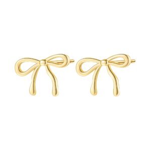 Dainty Bow Studs Earrings Sterling Silver - Gold