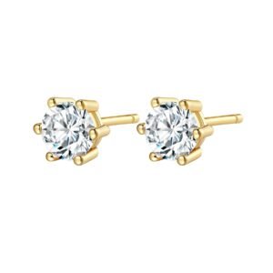 Diamond Gemstone Stud Earrings Sterling Silver - Gold