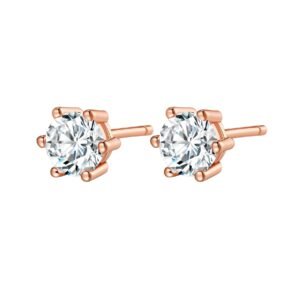 Diamond Gemstone Stud Earrings Sterling Silver - Rose Gold