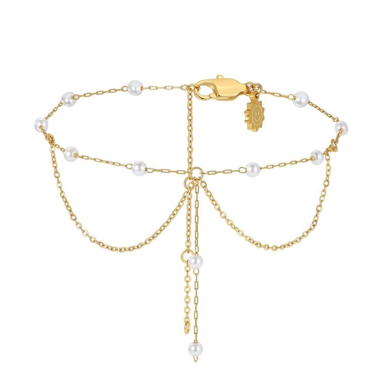 Double Pearl Drop Layered Anklet Waterproof - Gold