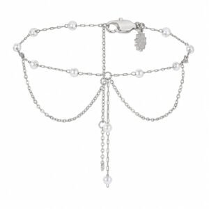 Double Pearl Drop Layered Anklet Waterproof - Silver
