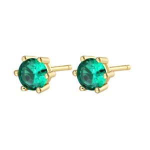 Emerald Gemstone Stud Earrings Sterling Silver - Gold