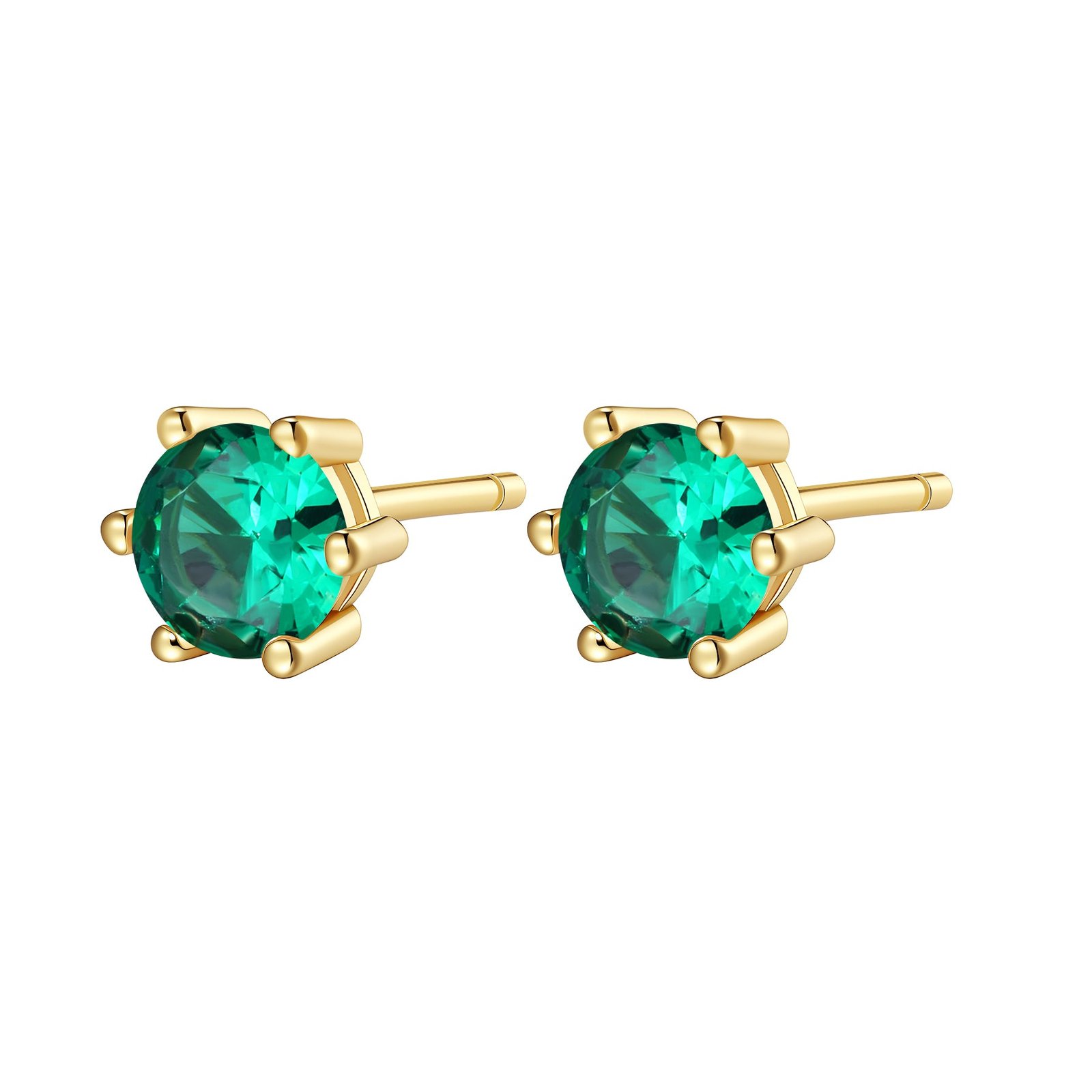Emerald Gemstone Stud Earrings Sterling Silver - Gold