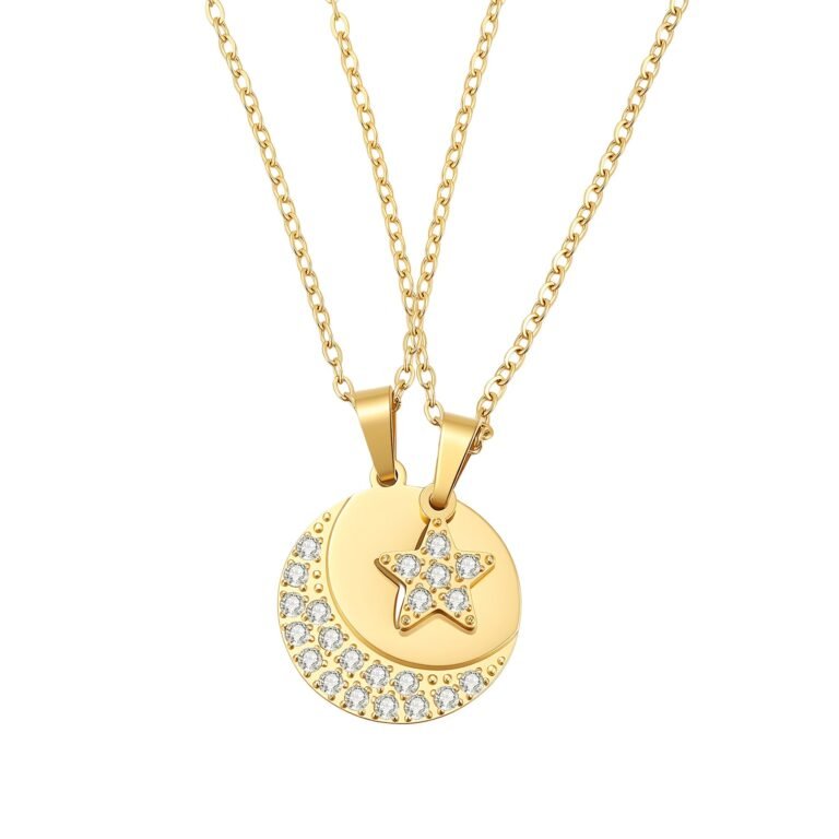 Interlocking Star & Moon Necklace Set Waterproof - Gold