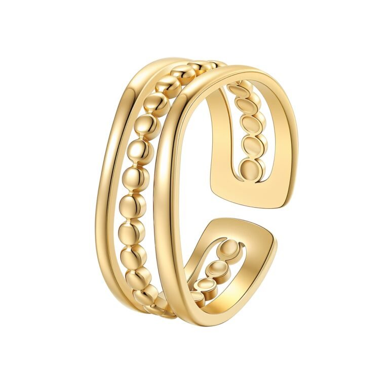 Layered Bead Open Ring Waterproof - Gold / Diameter 16.5 mm | 52 | US - 6