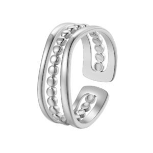 Layered Bead Open Ring Waterproof - Silver / Diameter 16.5 mm | 52 | US - 6