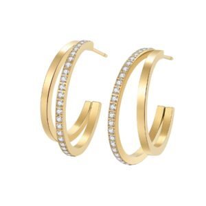 Layered Gemstone Hoop Earrings Waterproof - Gold