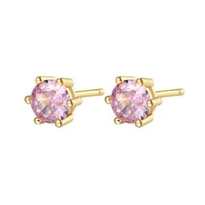 Pink Gemstone Stud Earrings Sterling Silver - Gold