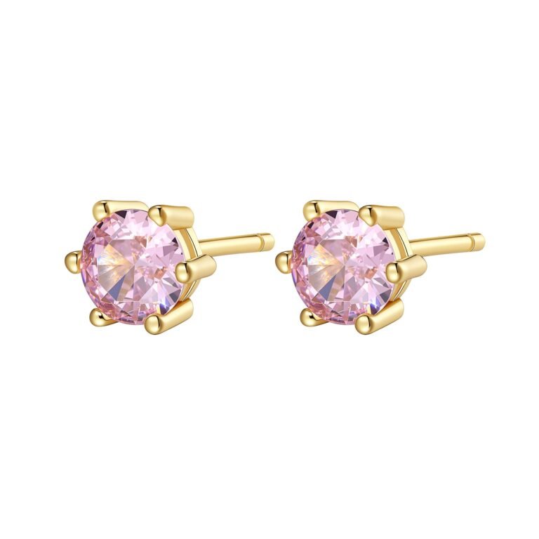 Pink Gemstone Stud Earrings Sterling Silver - Gold