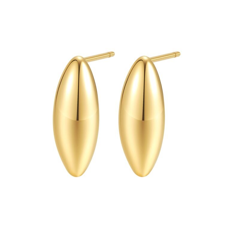 Polished Marquise Stud Earrings Waterproof - Gold