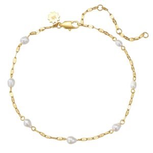 Rolo Chain Pearl Anklet Waterproof - Gold