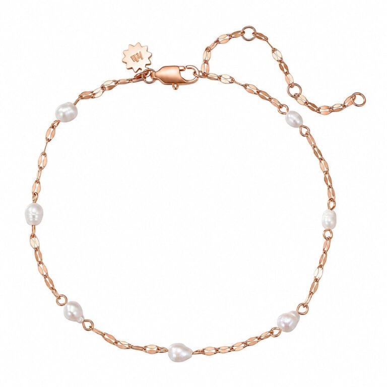 Rolo Chain Pearl Anklet Waterproof - Rose Gold