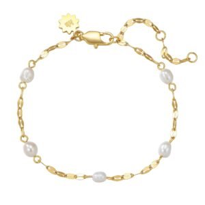 Rolo Chain Pearl Bracelet Waterproof - Gold