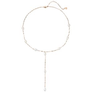 Rolo Chain Pearl Y Necklace Waterproof - Rose Gold