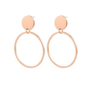 Round Drop Hoop Earrings Waterproof - Rose Gold