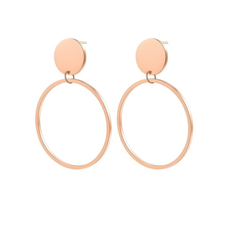Round Drop Hoop Earrings Waterproof - Rose Gold