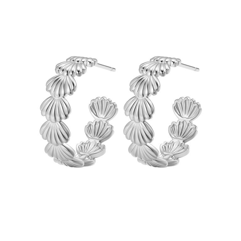 Seashell Hoop Earrings Waterproof - Silver