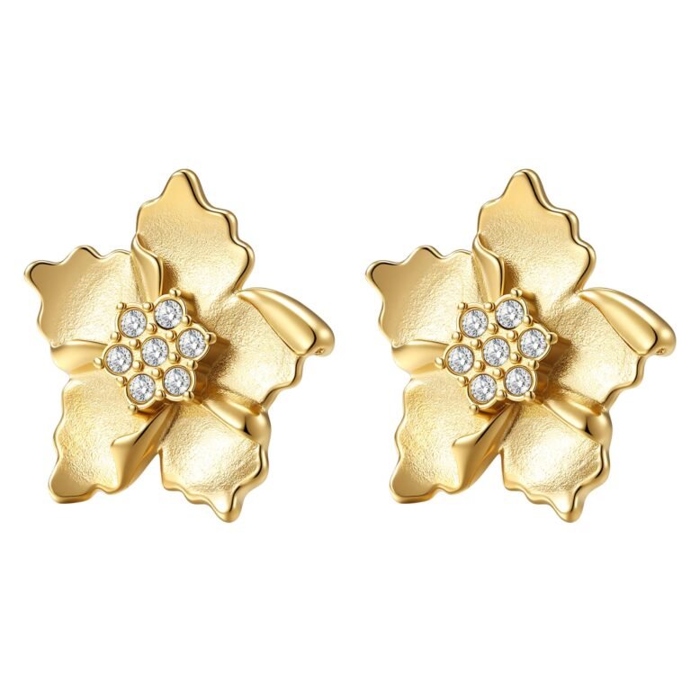 Sunburst Flower Stud Earrings Waterproof - Gold
