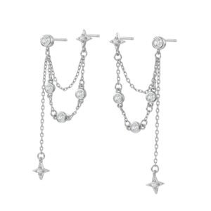 Celestial Star Dangle Earrings Sterling Silver - Silver