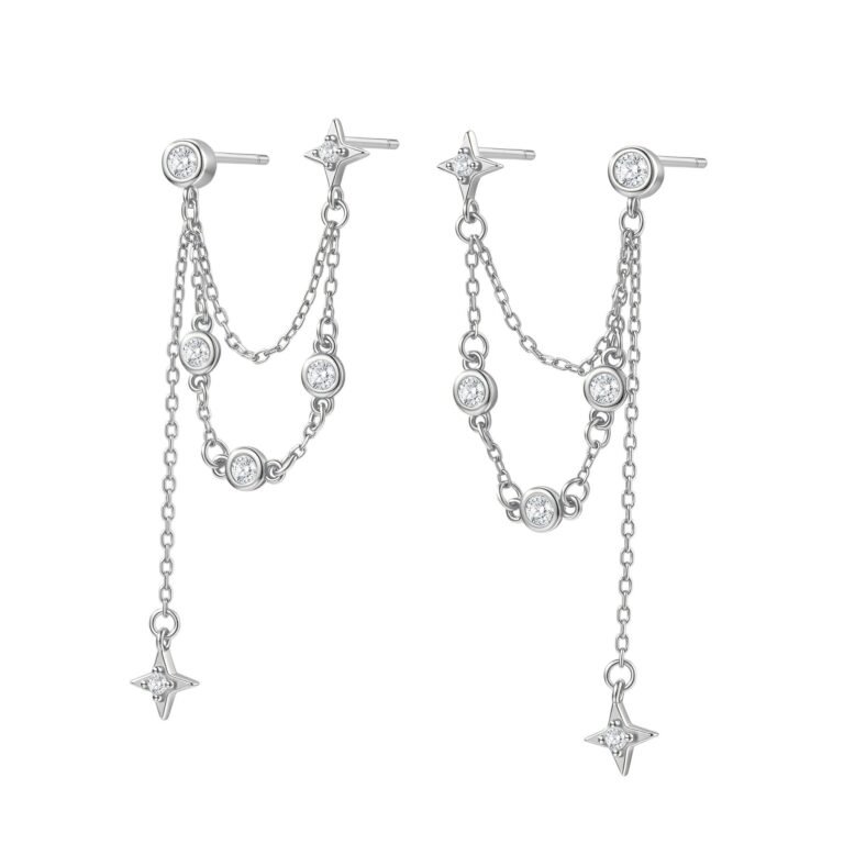 Celestial Star Dangle Earrings Sterling Silver - Silver