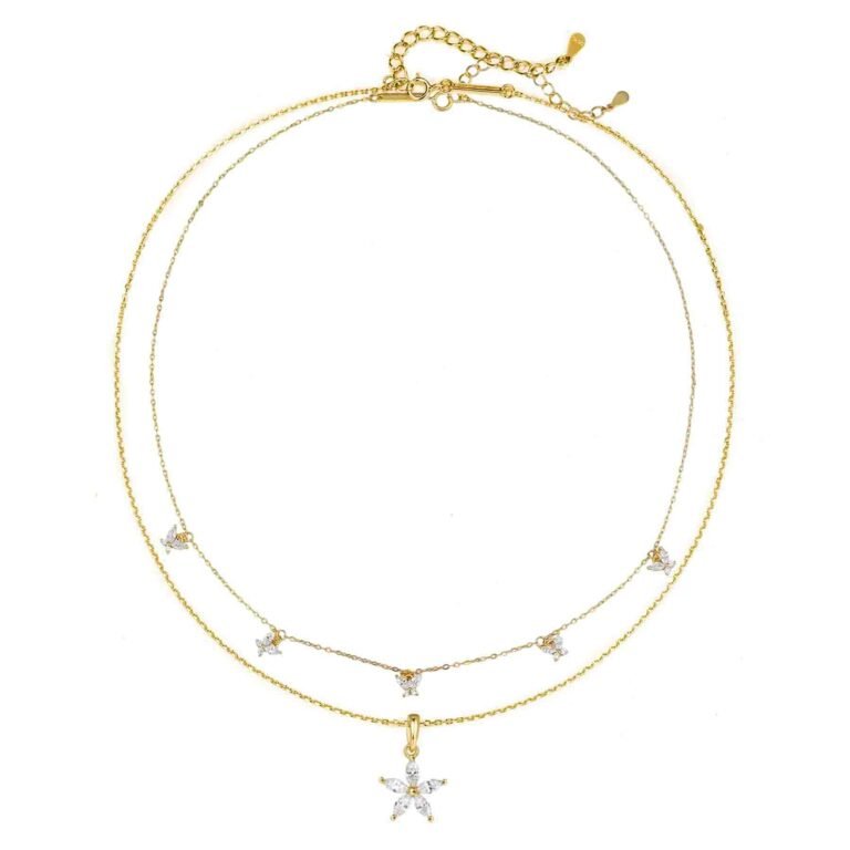 Daisy and Butterfly Necklaces Set Sterling Silver Gold - Gold