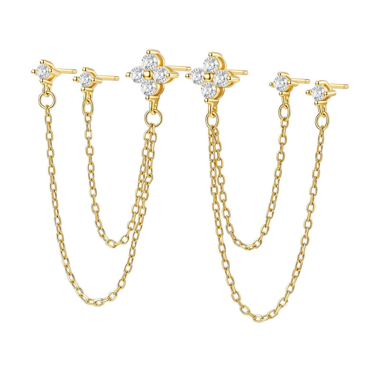 Daisy Triple Stud Earrings Sterling Silver - Gold