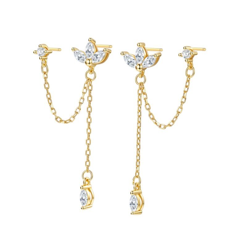 Petal Chain Dangle Earrings Sterling Silver - Gold