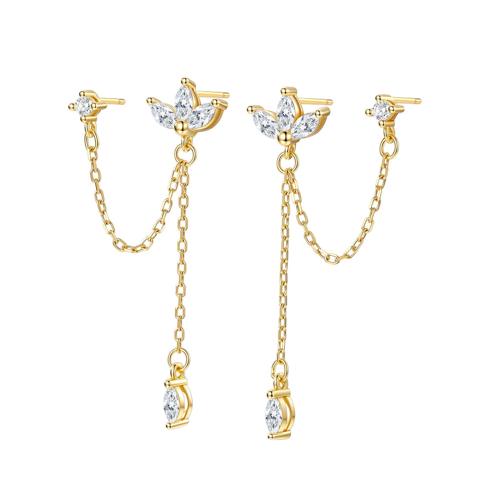 Petal Chain Dangle Earrings Sterling Silver - Gold