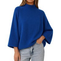 Womens Blue 3/4 Sleeve Knit Sweater | CicyBell
