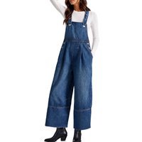 Womens Blue Wide Leg Denim Overalls | CicyBell