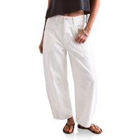 Womens White Cropped Barrel Jeans | CicyBell