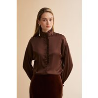 Womens Brown Satin Button Down Shirts | CicyBell