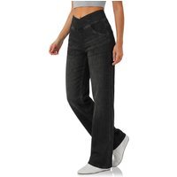 Womens Black Pull On Wide Leg Jeans | Cicy Bell