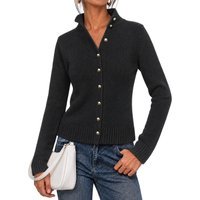 Womens Black Stand Collar Knit Cardigan | CicyBell