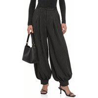 Womens Striped Black Pleated Dress Pants | CicyBell