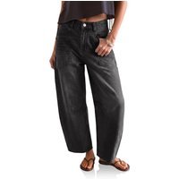 Womens Black Cropped Barrel Jeans | CicyBell