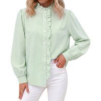 Womens Army Green Ruffle Striped Button Down Shirts | CicyBell