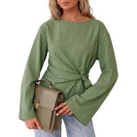 Womens Army Green Cinched Waist Wrap Tops | CicyBell