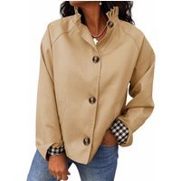 Womens Light Khaki Ruffle Short Trench Coat | CicyBell