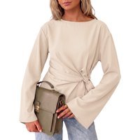 Womens Beige Cinched Waist Wrap Tops | CicyBell