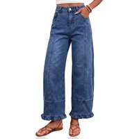 Womens Navy High Waisted Wide Leg Jeans | CicyBell